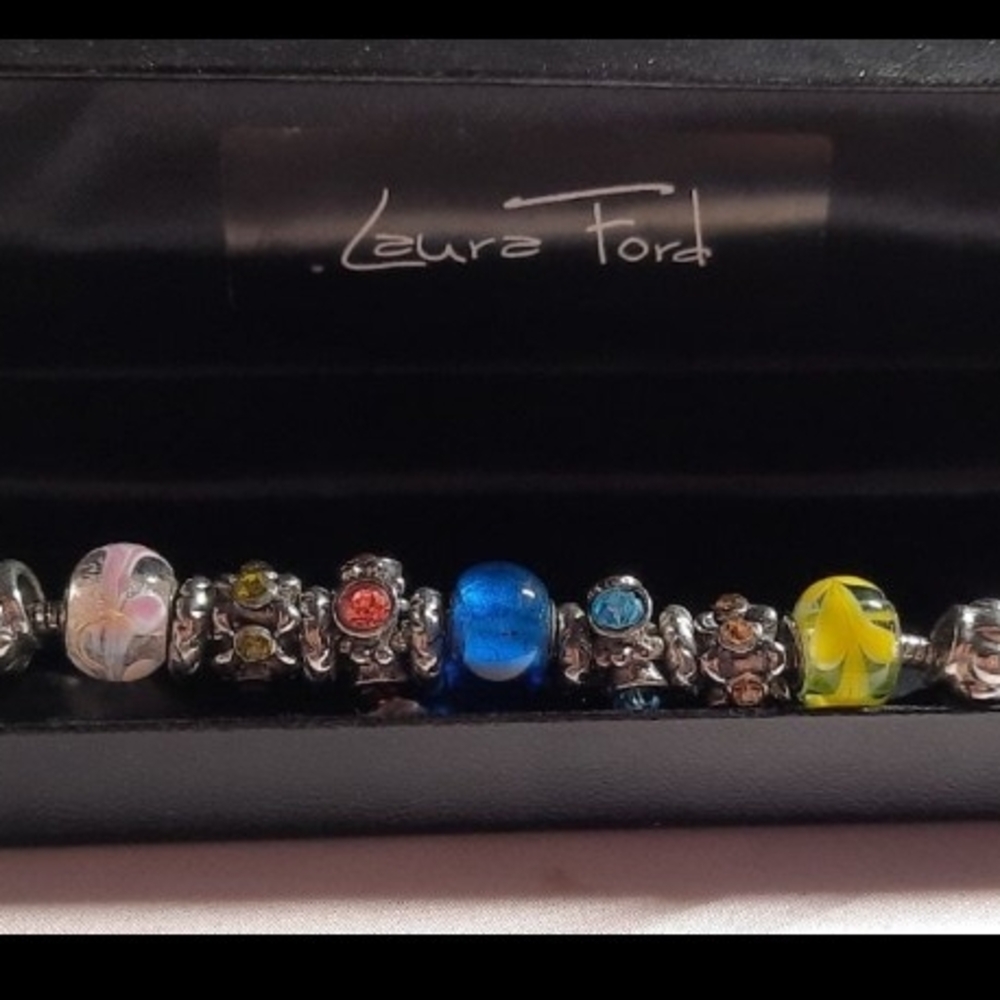 Vibrant Pink, Blue Charm Bracelet with Sparkling Beads. Many Different Colors